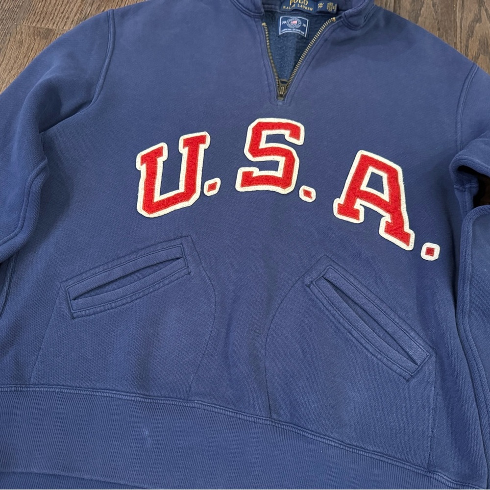 USA Paralympic Polo Ralph Lauren Quarter Zip Fleece Sweatshirt Men’s X Small - Picture 2 of 11